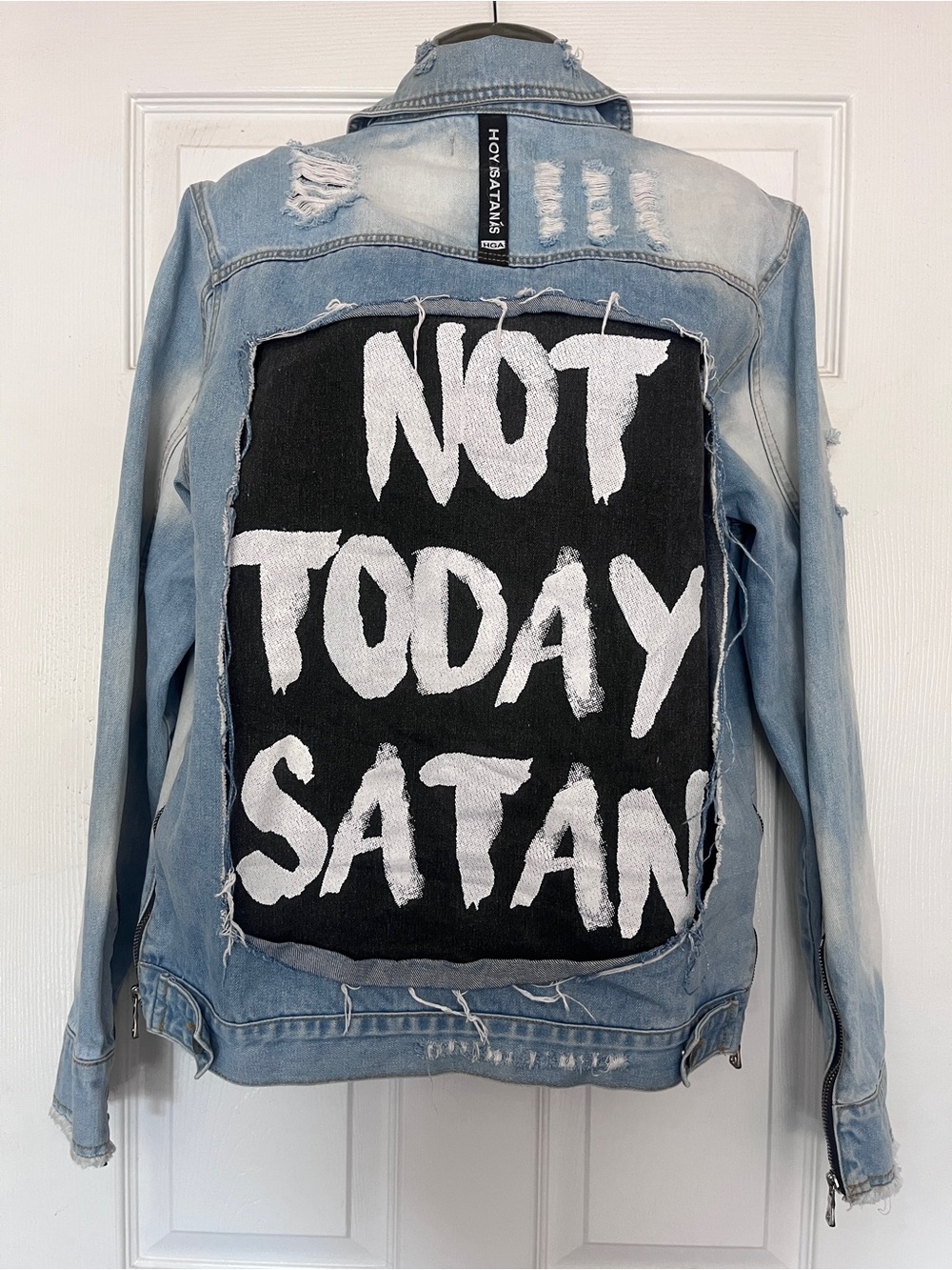 HGA + Native Supply Light Wash Denim Jacket with 'NOT TODAY SATAN' Back Patch